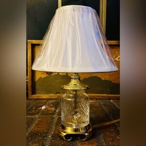 Small Cut Crystal Table Lamp with Brass Base
